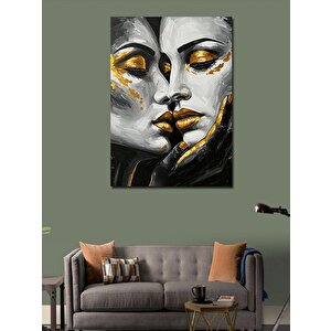 Kanvas Tablo Altın Ve Gümüş Soyut Kadın Yüzleri 70x100 cm