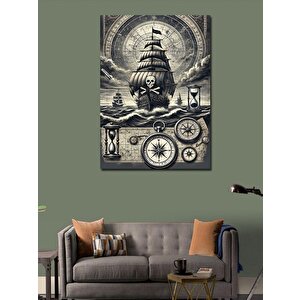 Kanvas Tablo Korsan Gemi Ve Harita 70x100 cm