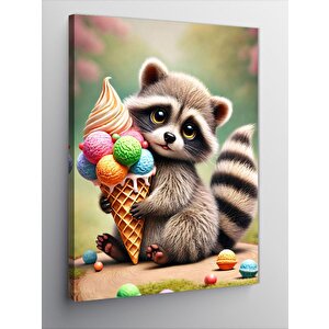 Kanvas Tablo Dondurma Tutan Sevimli Rakun 70x100 cm