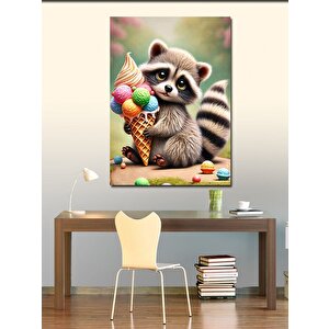 Kanvas Tablo Dondurma Tutan Sevimli Rakun 70x100 cm