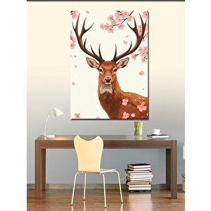 Kanvas Tablo Kiraz Çiçeği Ve Geyik 70x100 cm