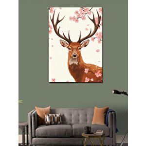 Kanvas Tablo Kiraz Çiçeği Ve Geyik 50x70 cm
