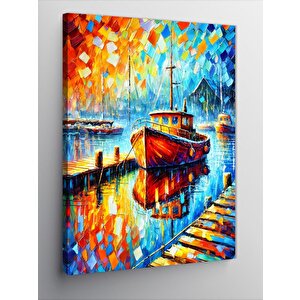Kanvas Tablo Soyut Renkli Tekne Manzarası 70x100 cm