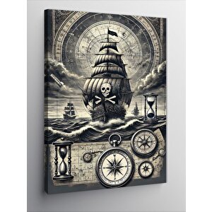 Kanvas Tablo Korsan Gemi Ve Harita 100x140 cm