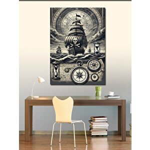 Kanvas Tablo Korsan Gemi Ve Harita 100x140 cm