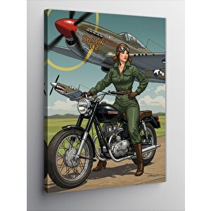Kanvas Tablo Retro Motosiklet Ve Pilot 50x70 cm