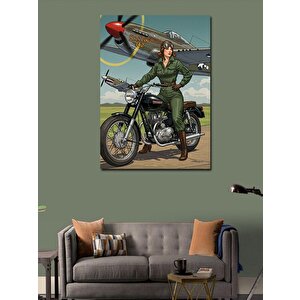 Kanvas Tablo Retro Motosiklet Ve Pilot 50x70 cm