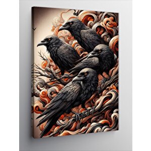 Kanvas Tablo Kuzgunlar Ve Soyut Dalgalar 100x140 cm