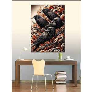 Kanvas Tablo Kuzgunlar Ve Soyut Dalgalar 100x140 cm