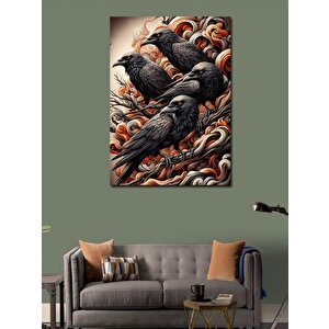 Kanvas Tablo Kuzgunlar Ve Soyut Dalgalar 100x140 cm