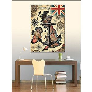 Kanvas Tablo Nautical Harita Ve Denizcilik Simgeleri 100x140 cm