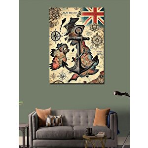 Kanvas Tablo Nautical Harita Ve Denizcilik Simgeleri 100x140 cm