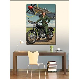Kanvas Tablo Retro Motosiklet Ve Pilot 70x100 cm