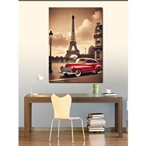 Kanvas Tablo Eiffel Kulesi Ve Klasik Araba 70x100 cm