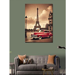 Kanvas Tablo Eiffel Kulesi Ve Klasik Araba 70x100 cm