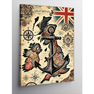 Kanvas Tablo Nautical Harita Ve Denizcilik Simgeleri 50x70 cm