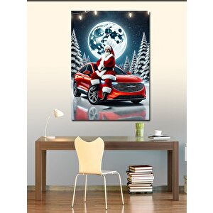 Kanvas Tablo Araba Üzerinde Noel Baba 100x140 cm