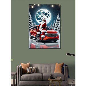 Kanvas Tablo Araba Üzerinde Noel Baba 100x140 cm