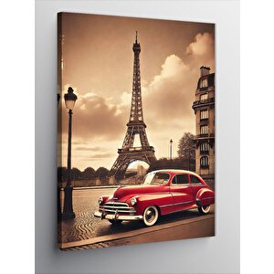 Kanvas Tablo Eiffel Kulesi Ve Klasik Araba 50x70 cm
