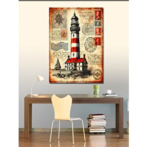 Kanvas Tablo Deniz Feneri Ve Antik Harita 70x100 cm