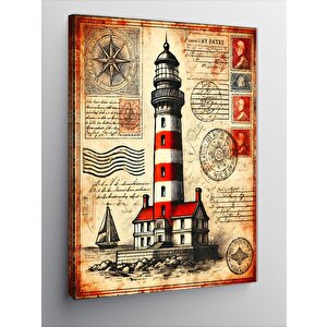 Kanvas Tablo Deniz Feneri Ve Antik Harita 50x70 cm