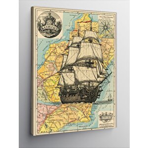 Kanvas Tablo Eski Gemi Ve Antik Harita 70x100 cm