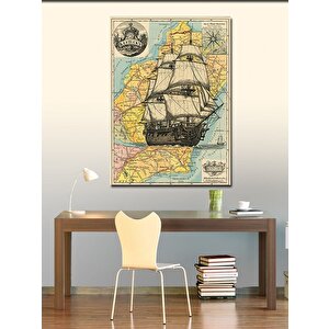 Kanvas Tablo Eski Gemi Ve Antik Harita 100x140 cm