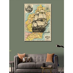 Kanvas Tablo Eski Gemi Ve Antik Harita 100x140 cm
