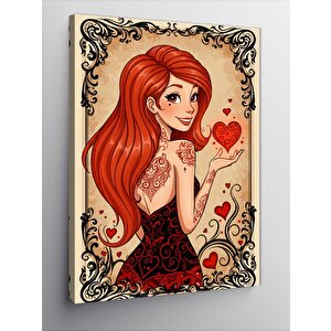 Kanvas Tablo Kırmızı Saçlı Kadın Kalp 100x140 cm
