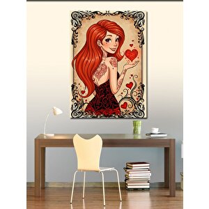 Kanvas Tablo Kırmızı Saçlı Kadın Kalp 100x140 cm