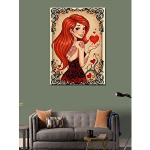 Kanvas Tablo Kırmızı Saçlı Kadın Kalp 100x140 cm