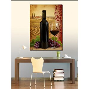 Kanvas Tablo Kırmızı Şarap Ve Kırsal Manzara 50x70 cm