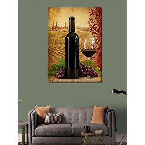 Kanvas Tablo Kırmızı Şarap Ve Kırsal Manzara 50x70 cm