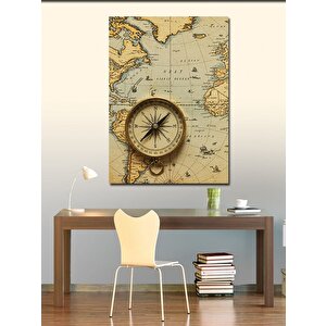 Kanvas Tablo Eski Dünya Haritası Ve Pusula 50x70 cm