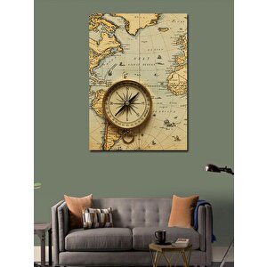 Kanvas Tablo Eski Dünya Haritası Ve Pusula 50x70 cm