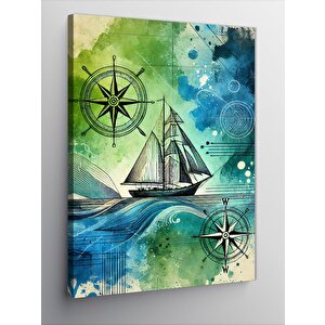 Kanvas Tablo Deniz Haritası Ve Yelkenli 100x140 cm