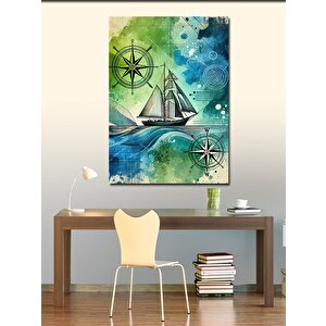 Kanvas Tablo Deniz Haritası Ve Yelkenli 100x140 cm