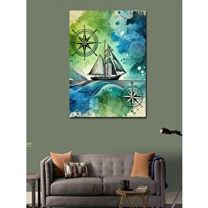 Kanvas Tablo Deniz Haritası Ve Yelkenli 100x140 cm