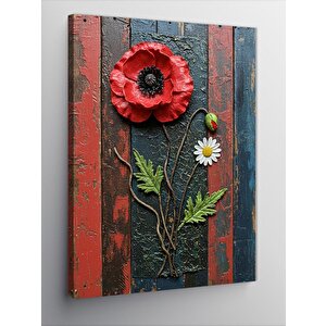 Kanvas Tablo Gelincik Çiçeği Ve Tahta Doku 70x100 cm