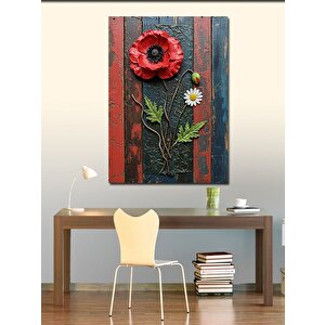 Kanvas Tablo Gelincik Çiçeği Ve Tahta Doku 70x100 cm