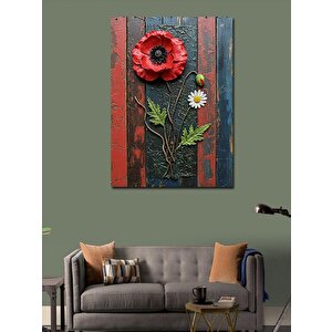Kanvas Tablo Gelincik Çiçeği Ve Tahta Doku 70x100 cm