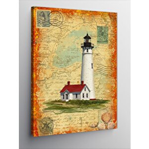 Kanvas Tablo Deniz Feneri Ve Harita 70x100 cm