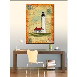 Kanvas Tablo Deniz Feneri Ve Harita 70x100 cm