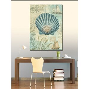 Kanvas Tablo Deniz Kabukları Ve Harita Motifi 100x140 cm