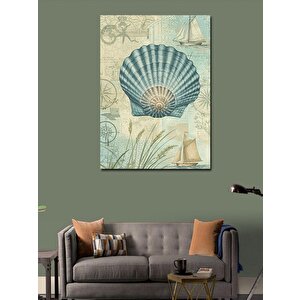 Kanvas Tablo Deniz Kabukları Ve Harita Motifi 100x140 cm