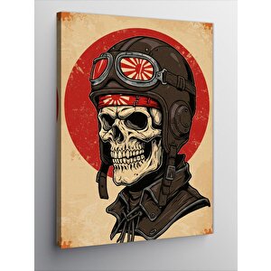 Kanvas Tablo Kafatası Kask Ve Pilot Çizimi 100x140 cm