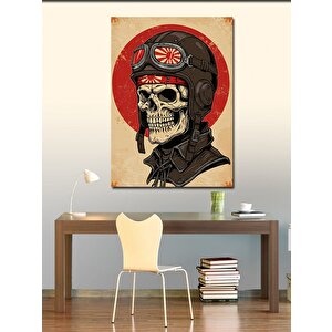 Kanvas Tablo Kafatası Kask Ve Pilot Çizimi 100x140 cm