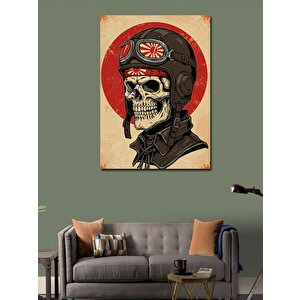 Kanvas Tablo Kafatası Kask Ve Pilot Çizimi 100x140 cm