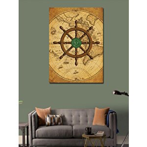 Kanvas Tablo Eski Harita Ve Pusula 50x70 cm