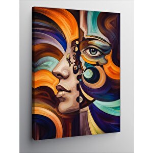Kanvas Tablo Soyut Kadın Ve Renkli Dalgalar 100x140 cm